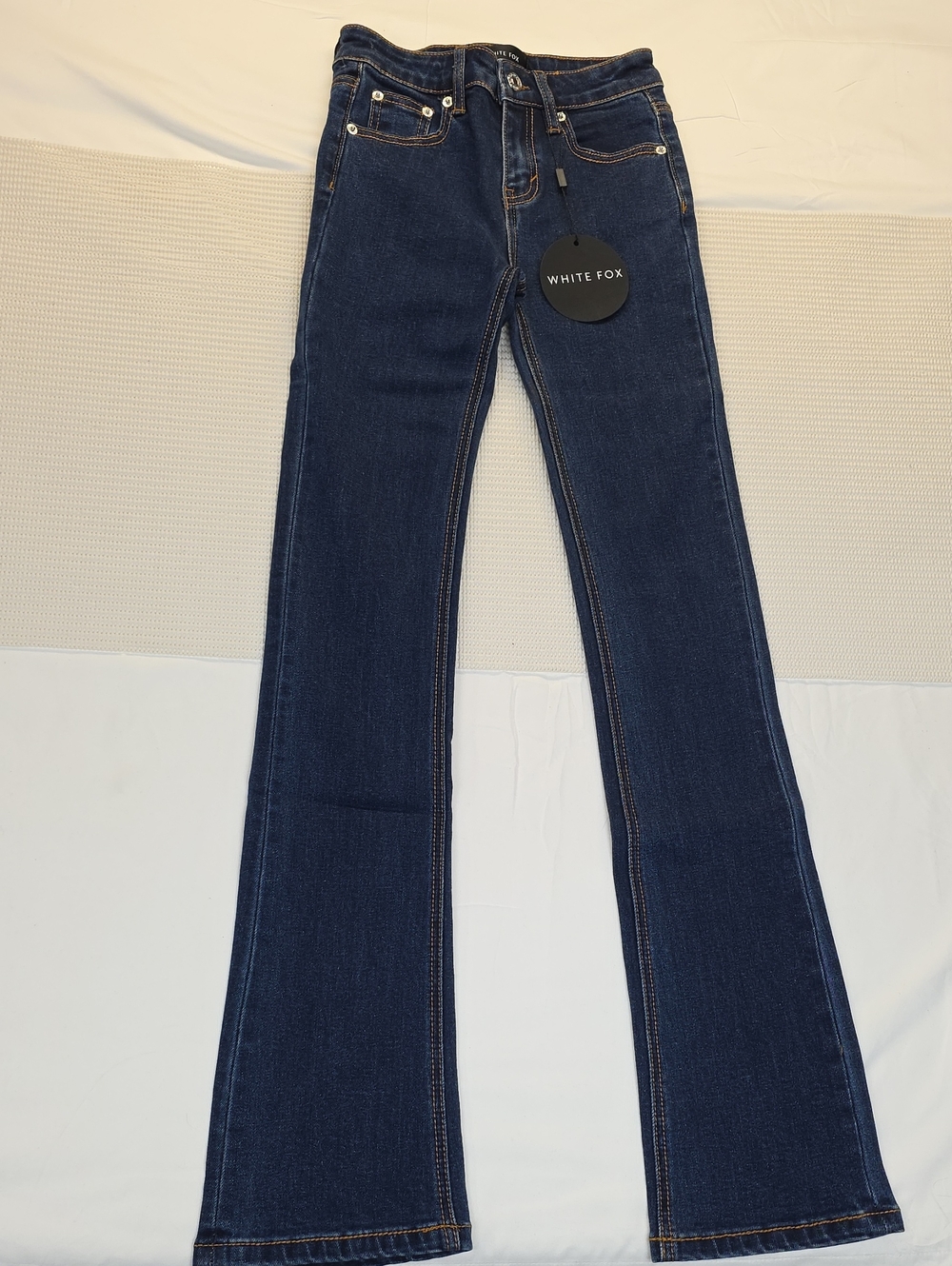 White Fox Boutique Dark Blue Wide Leg Jeans Wait For No One Low Rise Bootleg XXS
